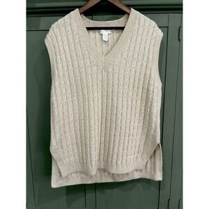 H&M Womens Ivory Cable Knit Oversized Sweater Vest Size S Preppy Old Money Layer